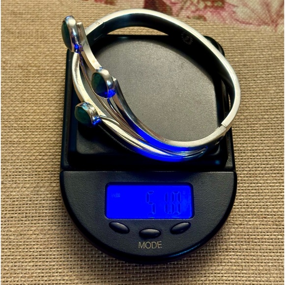 Vintage Taxco Silver 925 Flower Lily Bracelet with Green Stones! - Picture 13 of 13